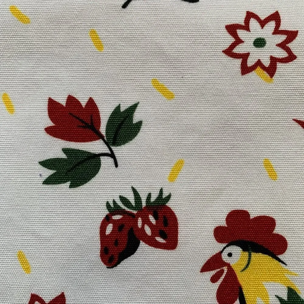 Vintage Placemats White Red Folk Art Rooster Strawberry Floral Print Cottage
